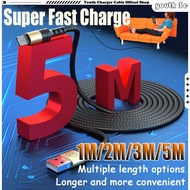 1/2/3/5 Meter Ultra Long Super Fast Charging Cable 3A Nylon Braided Data Cable for ios C Type Micro 