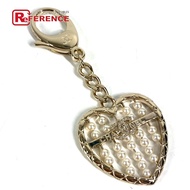 CHANEL B25A Heart CC Coco Mark Logo Faux Pearl Keychain