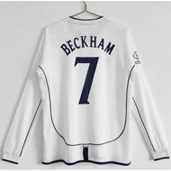 2002 England Style Home Jersey Retro Beckham Football Shirt Long Sleeve