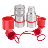 1/2Inch NPT Hydraulic Coupler Skid Steer Bobcat Flat Face Quick Connect Couplings + 2PCS Dust Cap Si