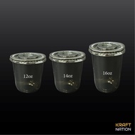 [50 pcs] Premium PET Cup 11/14/16oz Black PET Plastic Cup Milk Tea/Cold Cup/Takeaway Cup with Flat L