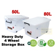 (50L & 80L) Lava 4 Wheels Storage Box Transparent | Toy Storage Box | Big Storage Container | Kotak 