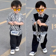 Boy Suit Vest Ruffian Handsome Children Zebra Pattern Shirt Boy Baby Casual Shirt Vest Suit Trendy
