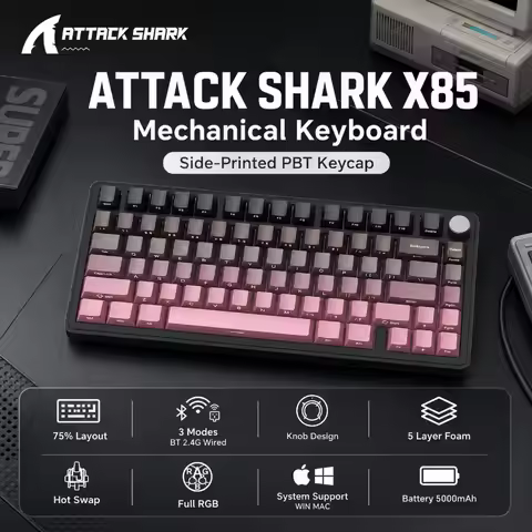 ATTACK SHARK X85 Mechanical Gaming Keyboard 75 Percent Wireless Bluetooth 2.4G Wired Hot Swappable R