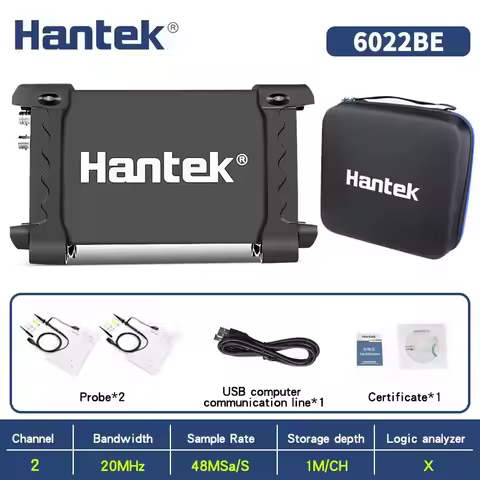 Hantek Portable PC USB digital Oscilloscope 2-Channels 6022BE 20MHz 48MSa/s 6022BL + 16-Channels Log