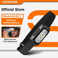 SUPERFIRE HL05-Y 2W Mini LED Headlamp With Motion Sensor Headlight USB Rechargeable Lantern Camping 