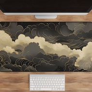 Celestial Cloudscape Desk Mat - Astrology-Themed Mouse Pad, Black &amp; Gold, Stormy Nighttime Design, Opulent Office Decor