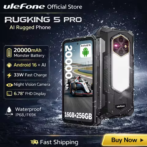 Ulefone RugKing 5 Pro 20000mAh Rugged Phone Android 16 16GB+256GB IP68/IP69K Waterproof Smartphone 6