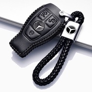 Mercedes-Benz C-Class C200L Car Key Cover Genuine Leather GLC260 GLA200 GLE320 GLS400 Key Bag Chain