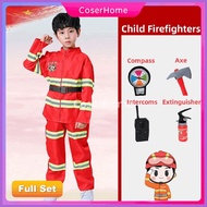⊕ ◷ ♣ Fireman Costume for Kids Boy Firefighter Career Guidance Suit Children Cosplay Uniform Christ
