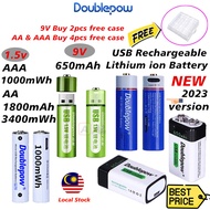 Doublepow USB charging 9V 650mAh/AA 3400mWh,1800mAh/AAA 1000mWh Lithium ion Rechargeable Battery Sma