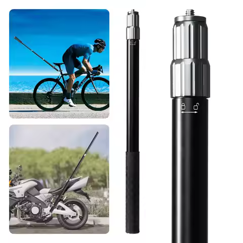 43" Invisible Selfie Stick for Motorcycle Car POV Action Cameras Smartphones Microphone Pole Aluminu