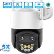 PTZ WiFi Camera Outdoor 5x Zoom Dual Lens Wireless IP Camera 1080P 4MP HD Human Detection Video Surveillance iCsee P2P