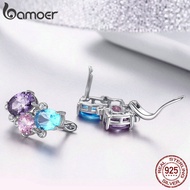 BAMOER Classic 100 925 Sterling Silver Colorful Zircon Geometric Earrings Simple Stud Earrings for Women Silver Jewelry SCE579
