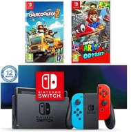 任天堂 - Switch 孖寶優惠 連遊戲《Super Mario Odyssey & Overcooked! 2》中英文合版 行貨套裝 [新型電力加強版]