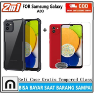 PROMO Paket 4in1 Case Samsung Galaxy A03 Casing Transparan + Anti Gores Kaca Full Layar + Anti Gores Kamera + Skin Carbon Soft Case Armor Shockproof Fusion Bumper Pelindung Belakang Full Cover