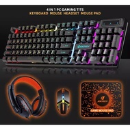 Gamers Combo Set Rainbow backlit Wired Gaming four-piece 4 in 1 Keyboard Mouse Headset Mouse Pad Com