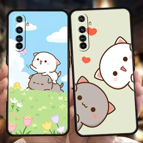 Peach And Goma Cat Phone Case for Realme 8 9 Pro Plus 8i 9i 6 7 GT2 C21 C25 C3 C11 11 Pro 5G Plus Sh
