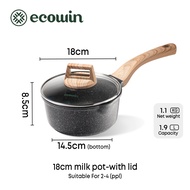 Ecowin ไม่ติดหม้อซุป กระทะเล็ก 16/18/20cm หม้อนม กะทะหินอ่อนเหมาะสำหรับเตาแม่เหล็กไฟฟ้าและเตาแก๊ส