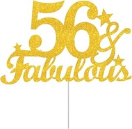56 & Fabulous Cake Toppers Gold Glitter, Happy 56th Birthday Cake Topper Cheers to 56 Years Old Bday