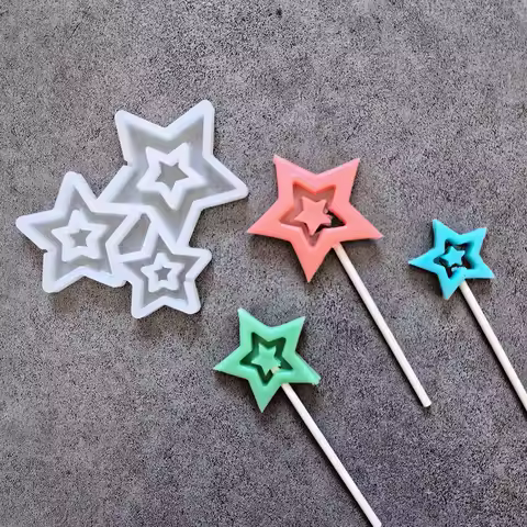 1pc 3-cavity hollow five pointed star shaped lollipop baking tool, used for chocolate/candy, cake de