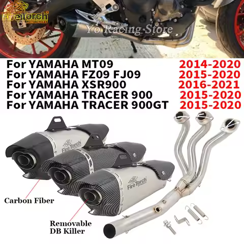 Full Motorcycle Exhaust System Front Link Pipe With Carbon Fiber Muffler For Yamaha FJ09 MT 09 MT09 