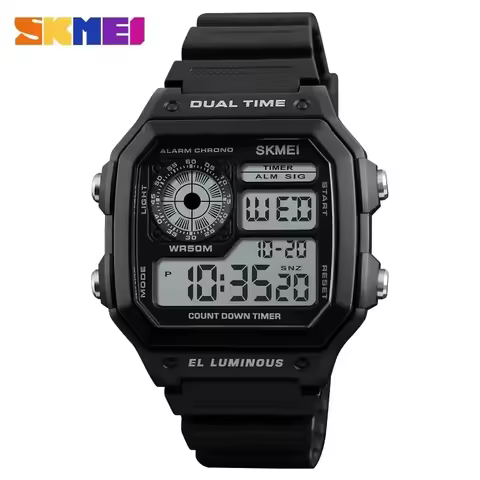 SKMEI 1299 Fashion Men PU Strap Multifunction Waterproof Watches Alarm Male Digital Watch reloj homb