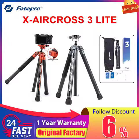 Compact, Lightweight Carbon Fiber Tripod Fotopro X-Aircross 3 Lite Video Tripod with Detachable Alum