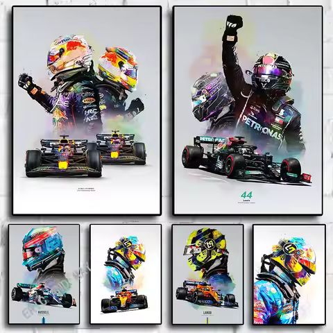 Watercolor Formula 1 Grand Prix Racing Driver Poster Aesthetic F1 Racer Helmet Motorsport Canvas Pri