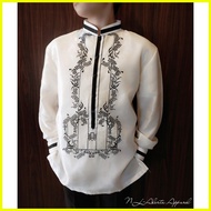 ◷ ◹ ☢ CHINESE COLLAR BARONG FOR MEN BLACK EMBROIDERED BARONG TAGALOG