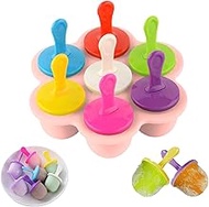 Silicone Popsicle Molds Mini 7-Cavity DIY Ice Pop Mold With Colorful Sticks and Drip-guards Baby Food Storage Container Reusable Non-Stick Food Grade Popsicle Makers