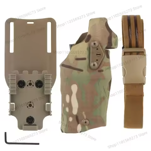 Tactical Pistol Holster for Glock G17 G19 G22 G34 with X300 Light QLS Quick Mount Adapter Leg Shroud