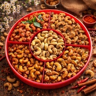 MERAH Cashew Nuts Tray Red Jar 5 Flavors - Savory Cashew NutsCemilan with 5 Flavors - EidCemilan Kac