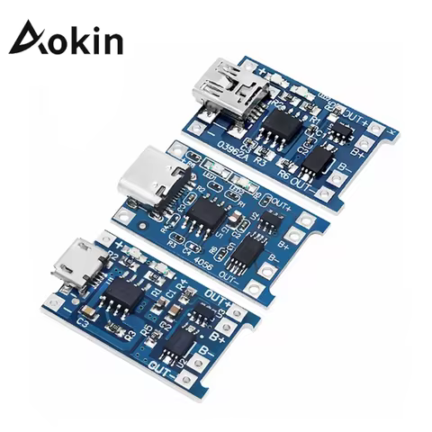 Aokin 5V 1A Micro/Type-c/Mini 18650 TP4056 Lithium Battery Charger Module Charging Board With Protec