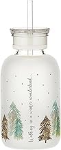 Glass Water Bottle by Heartfelt - Water Bottles - Borosilicate Glass Bottle with Straw, 16-Ounce, Wi