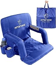 HITORHIKE Stadium Seat for Bleachers or Benches Portable Reclining Stadium Seat Chair with Padded Cushion Chair Back and Armrest Support (Foldable Blue)