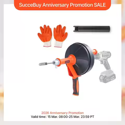 SucceBuy Drain Auger 25Ft Manual-feeding Plumbing Snake with Drill Attachment Drain Clog Remover Toi