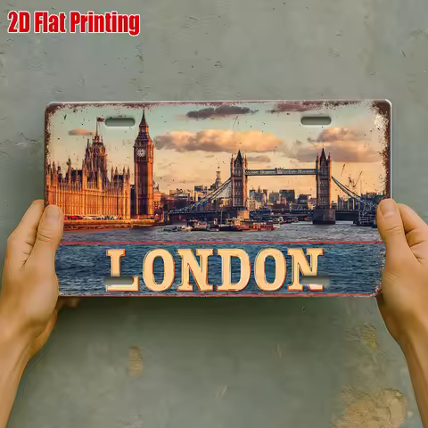 2D Flat - 2D Printed Sign, 1pc, Iconic London River View Metal Plaque, for Decorative Use Only, Outd
