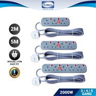 LMX 3, 4, 5 Gang Extension Socket [2M/5M Wire] 3 Pin Extension [SIRIM Plug Top] (Grey) 2000W Trailin