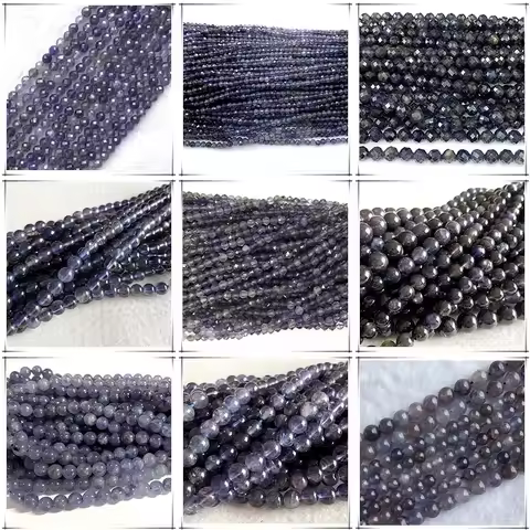 Veemake Natural Iolite Faceted Rondelle Coin Edge Cube Disc Round Beads