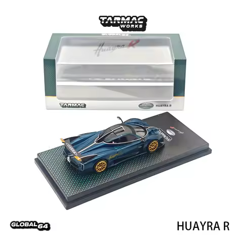 In Stock Tarmac Works GLOBAL64 T64G-TL035-TCF 1:64 Pagani Huayra R Metallic Woven Carbon Blue Track 