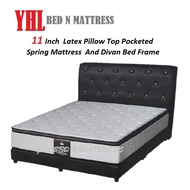 YHL 11 Inch Latex Pillow Top Pocketed Spring Mattress With / Without Crystal Divan Bed Frame