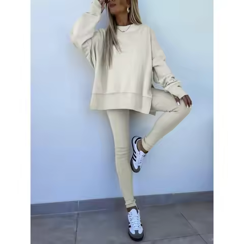 Plus Size 1XL-5XL New Women's Casual Tight Fit Trousers Loose Fit Sweatshirt Fashionable 2-Piece Set