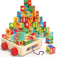 Atoylink ABC Wooden Building Blocks for Toddlers 1-3, 30 Pcs Alphabet & Number Stacking Toys with St