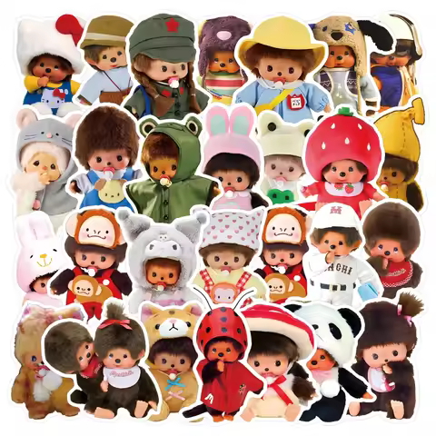 34pcs Monchhichi Waterproof Stickers Large Size Fun And Durable Decals for Crafts And DIY Projects