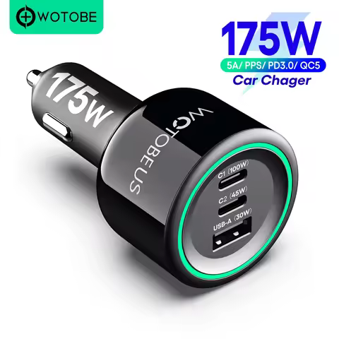 3-Port USB C Car Charger 175W PD100W QC 5.0 Fast Quick Charging PPS PD3.0 USB Type C Car For iPhone 