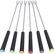 Stainless Steel Fondue Forks, Set of 6 Cheese Forks with Heat Resistant Color Handle for Chocolate Fountain Roast Marshmallow, 9.1"