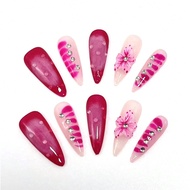 10pcs Pure Handmade Wearable Nail 3.3 Thin High-Heeled Nail Type 3d Three-Dimensional Carving Techno