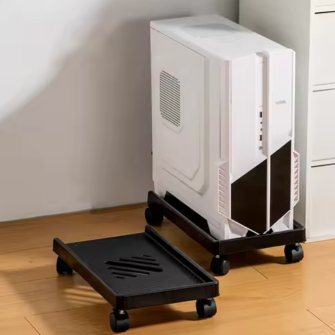 Adjustable Mobile CPU Holder Computer Tower Stand Ventilated PC Tower Stand 4 Rolling Caster Wheel F