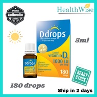 Ddrops Adult Liquid Vitamin D3 1000iu per drop 5ml/180drops, Easy to Consume, Supports Immune System